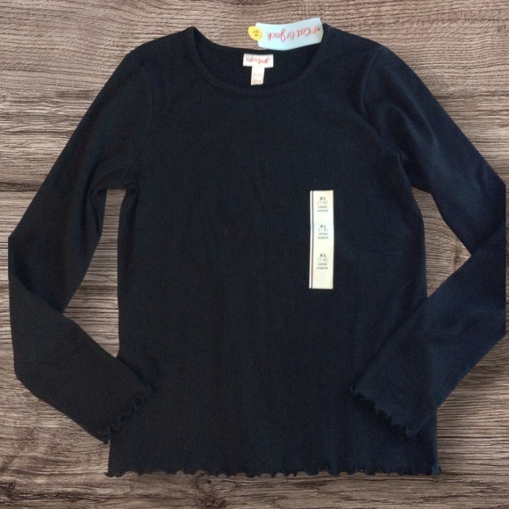 NWT cat and Jack black ribbed long sleeve top. XL 14–16.